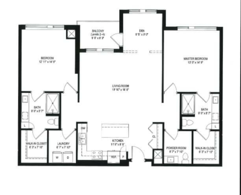 The Oakland 2 bedroom, 2.5 bathroom floor plan