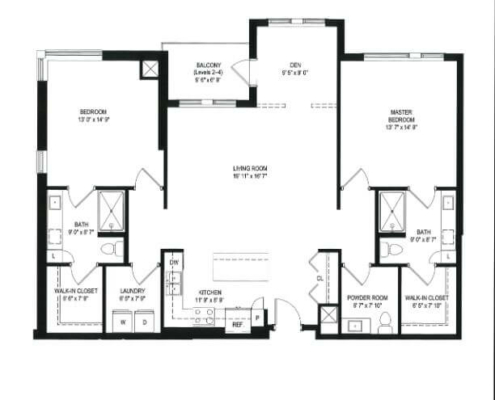 the westnedge 2 bedroom, 2.5 bathroom floor plan