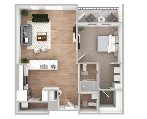 The Cork 1 bedroom floor plan